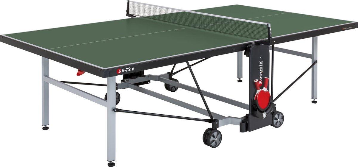Sponeta® S5-72e Tafeltennistafel Outdoor - Te gebruiken als zelftrainer - Pingpongtafel voor Buiten - Groen - Inklapbaar - Inclusief tafeltennisnet en 2 batshouders - 6mm dik weerbestendig groen tafelblad - 10 Jaar garantie - Made in Germany