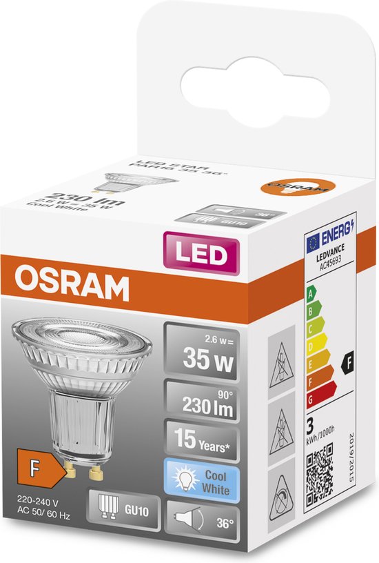 OSRAM LED (monochrome) EEC A++ (A++ - E) GU10 Reflector 2.6 W = 35 W Cool white (Ø x L) 51 mm x 55 mm 1 pc(s)