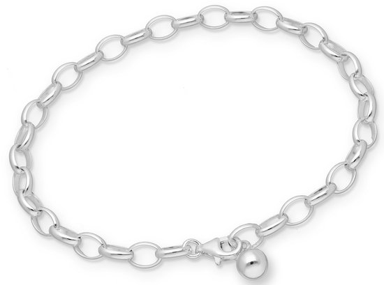 Joy|S - Zilveren armband - anker schakel - geschikt voor (slotjes) bedels - incl. bal bedel - 18.75 cm / 5 mm