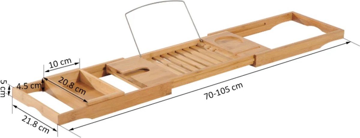 Decopatent® Badplank - Uitschuifbaar 75 -> 110 Cm - Verstelbaar Bamboe Badrekje voor in bad - Boekenhouder - Tablethouder - Rose - Decopatent