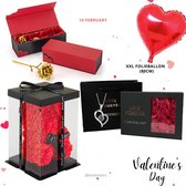Lovelockers® | Valentijn Cadeau Pakket | Rozen beer | Gouden Roos | Hartjes Ketting | XXL Hart Folie Ballon | Romatisch cadeau pakket