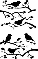 Raamsticker Vrolijke vogels - Vogels op takken - Raamdecoratie - Dieren - Muur stickers - Wall Art - Bladeren