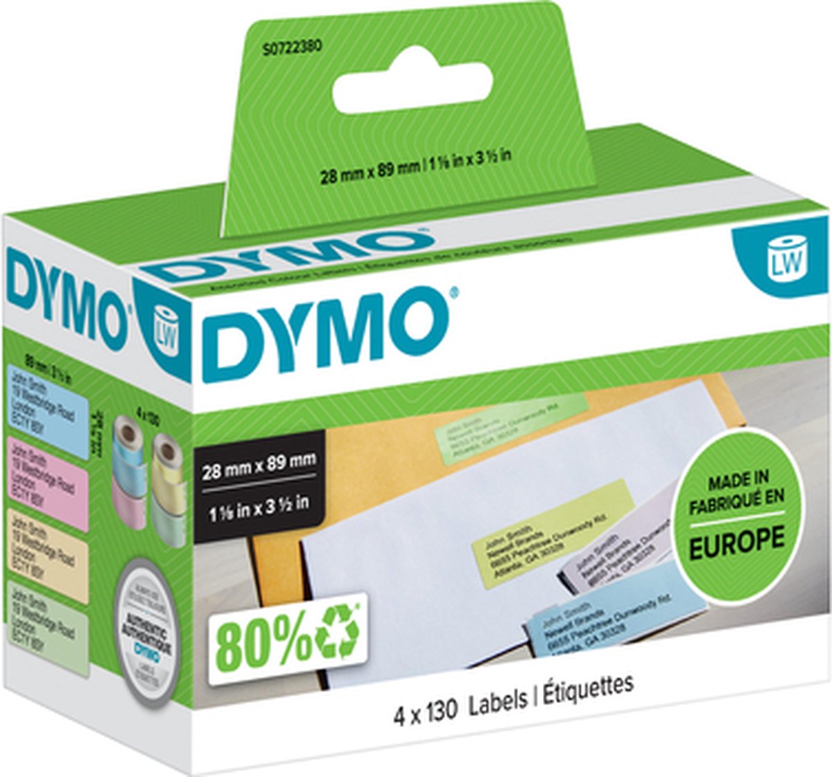 Label etiket dymo 99011 28mmx89mm adres assorti | Doos a 4 rol | 6 stuks