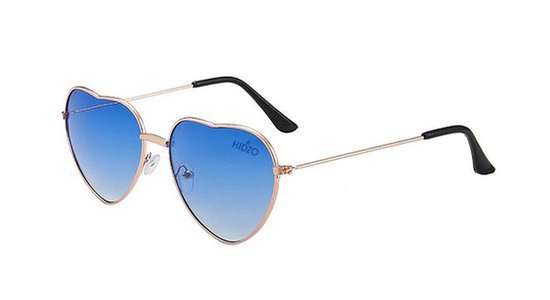 Hidzo Hartjes Zonnebril Goudkleurig - UV 400 - Blauwe Glazen - Inclusief Brillenkoker