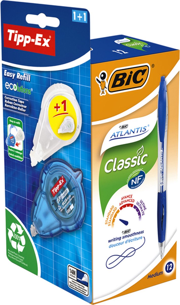 Balpen BIC Atlantis 0.32mm blauw + gratis Tipp-Ex easy - BIC