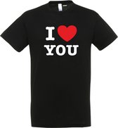 T-shirt I Love You | valentijn cadeautje voor hem haar | valentijn | valentijnsdag cadeau | Zwart | maat S
