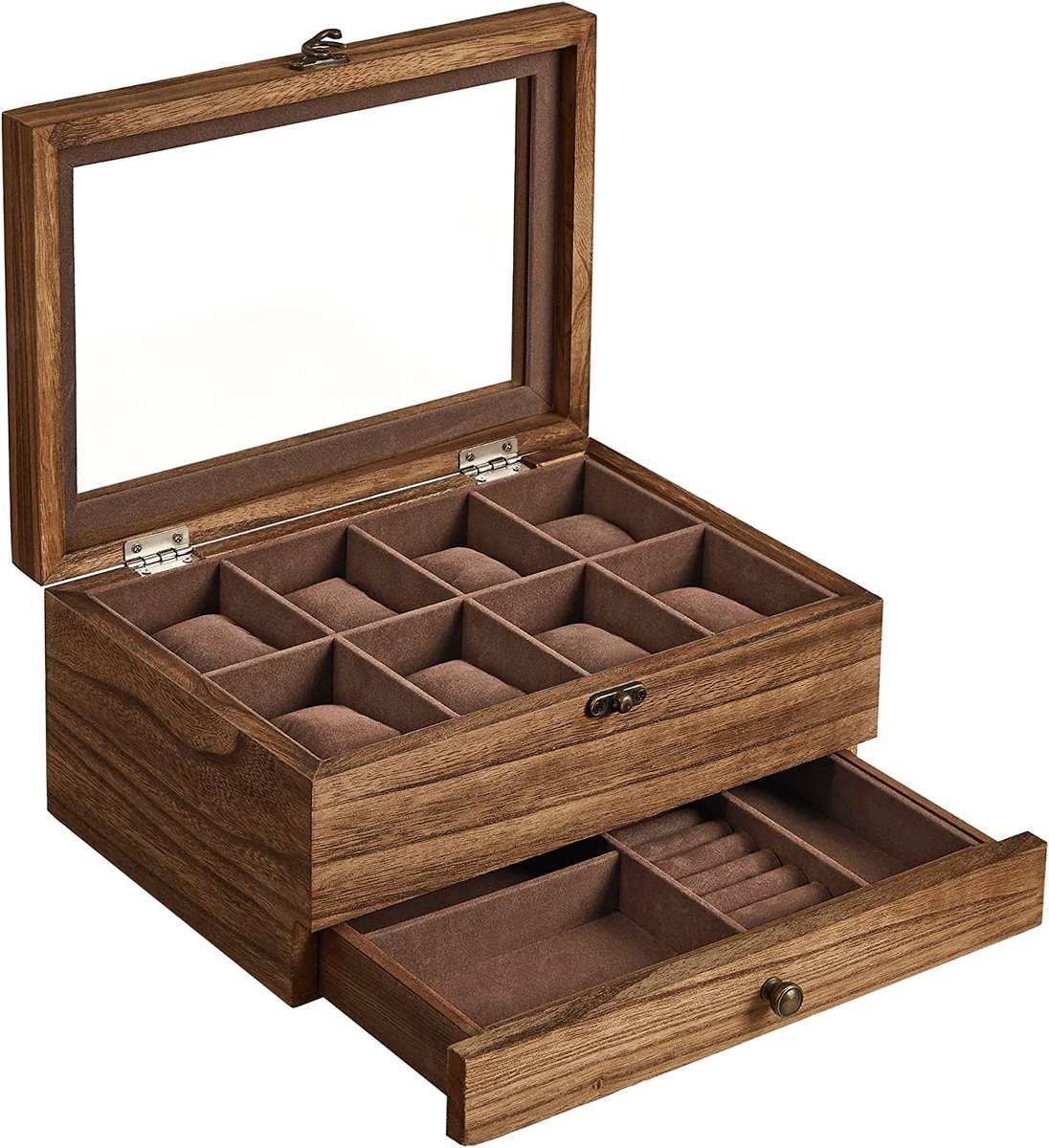 Luxe horlogebox - Met lade - Hout - Horlogedoos Opbergbox - Sieradendoos - Dames en heren - 8 stuks - 27x20x13cm