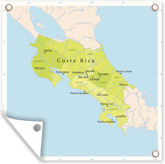 Illustration d'une carte avec le Costa Rica en affiche de jardin vert 100x100 cm - Toile de jardin / Toile d'extérieur / Peintures d'extérieur (décoration de jardin)