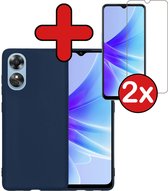 Hoesje Geschikt voor OPPO A17 Hoesje Siliconen Case Hoes Met 2x Screenprotector - Hoes Geschikt voor OPPO A17 Hoes Cover Case - Donkerblauw