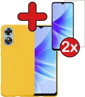 Hoesje Geschikt voor OPPO A17 Hoesje Siliconen Case Hoes Met 2x Screenprotector - Hoes Geschikt voor OPPO A17 Hoes Cover Case - gele