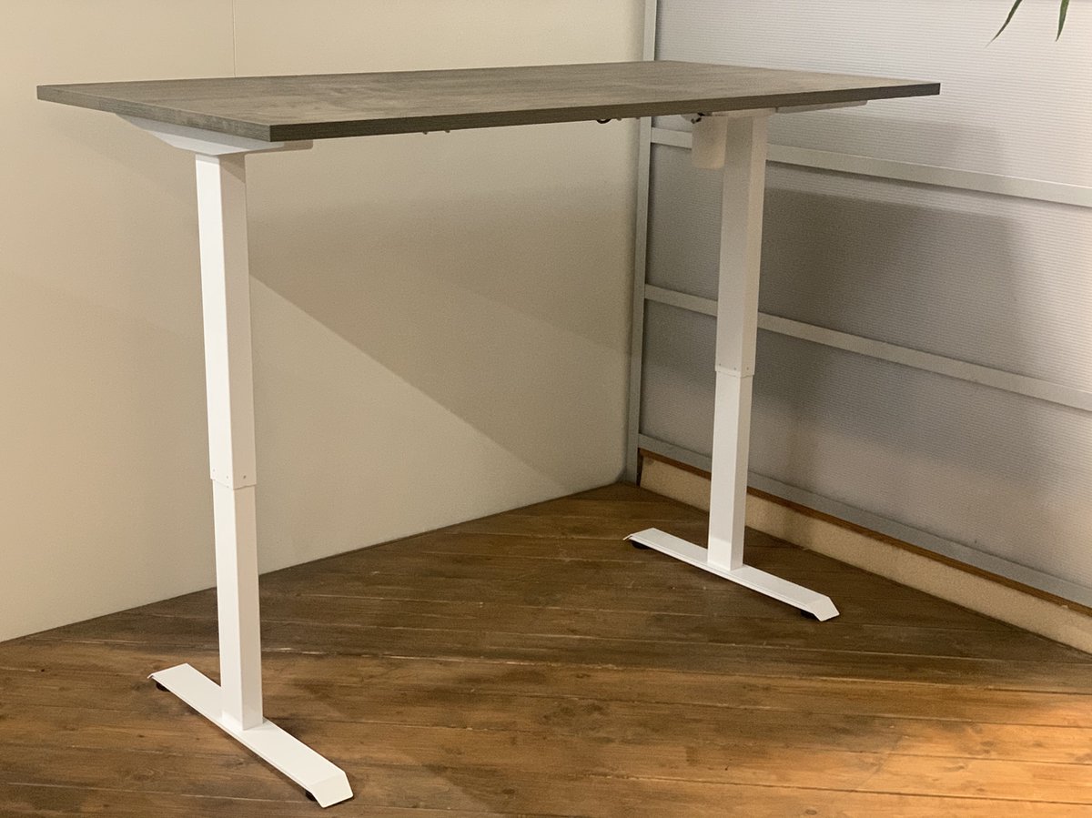 FB01 - elektrisch zit sta bureau met memory - wit onderstel - logan donker eiken blad - NU MET GRATIS USB OPLADER! - 160 x 80 - NIEUW
