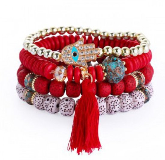 Fashion Jewelry Armband Set - Boho - Bohemian - Classic - Rood - Valentijn - Voor haar - Moederdag