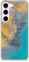 Leuk Hoesje Geschikt voor Samsung Galaxy S23 Telefoonhoesje Marble Blue Gold