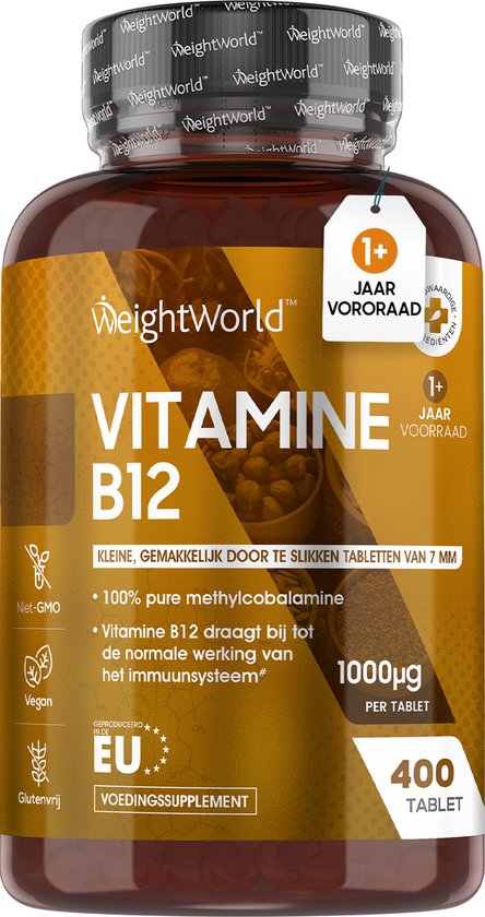 Weightworld vitamine b12 - 1000 µg - 400 vegan tabletten - pure methylcobalamine