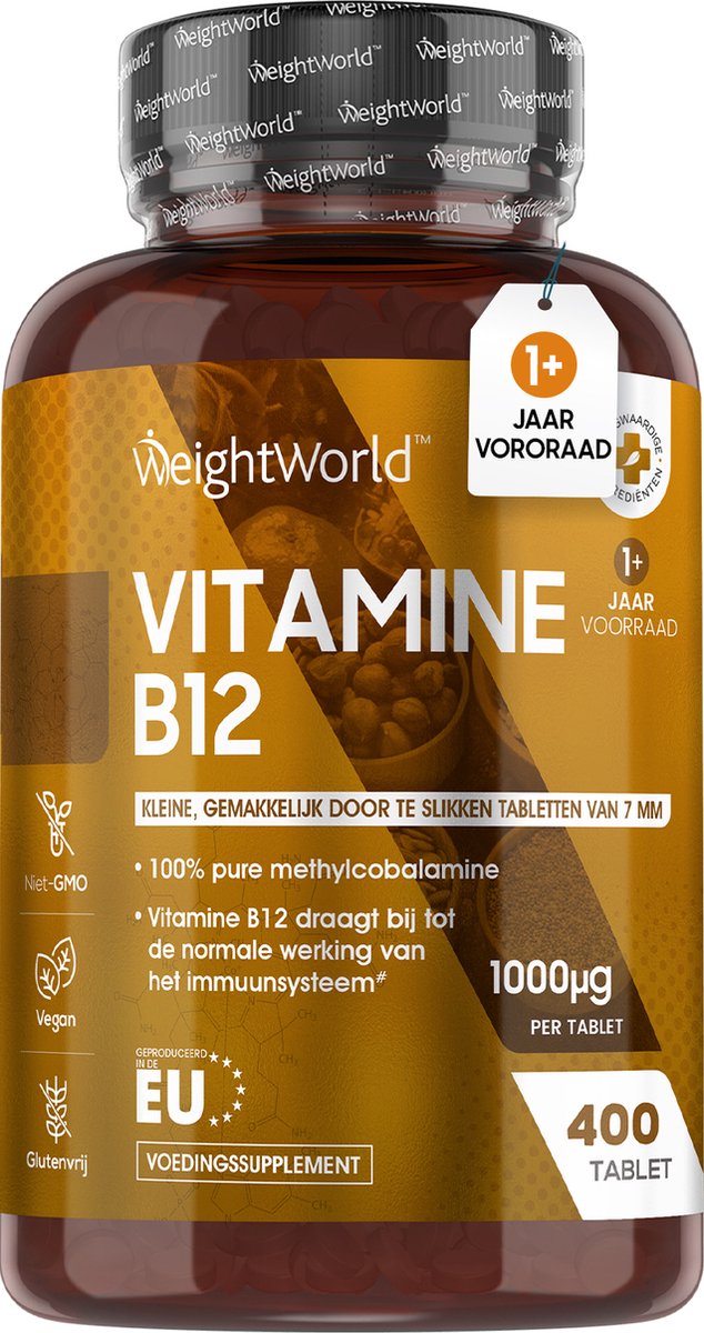 WeightWorld Vitamine B12 1000 mcg - 400 vegan vitamine B12 tabletten - Pure Methylcobalamine - Natuurlijke ingrediënten