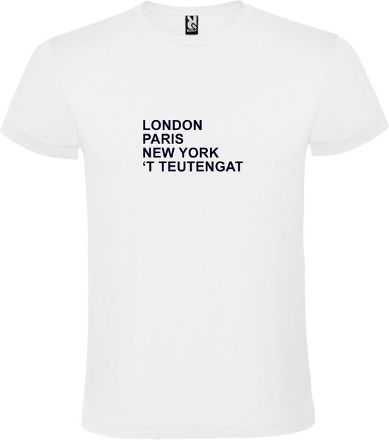 wit T-Shirt met London,Paris, New York ,’t Teutengat tekst Zwart Size XXXXXL