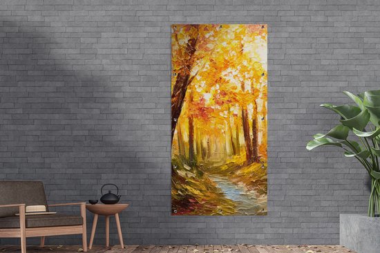 Décoration murale d'extérieur Peinture - Automne - Forêt - Huile - 80x160 cm