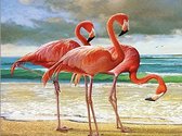 TOPMO - Flamingo's op het strand - 40X50CM- Diamond painting pakket - HQ Diamond Painting - VOLLEDIG dekkend - Diamant Schilderen - voor Volwassenen – ROND