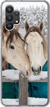 Geschikt voor Samsung Galaxy A32 5G hoesje - Paarden - Deken - Sneeuw - Siliconen Telefoonhoesje
