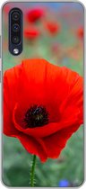 Geschikt voor Samsung Galaxy A50 hoesje - Paarse en rode klaprozen in een weiland - Siliconen Telefoonhoesje