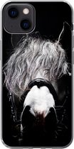 Telefoonhoesje Geschikt voor iPhone 13 hoesje - Paard - Portret - Zwart - Wit - Siliconen Telefoonhoesje
