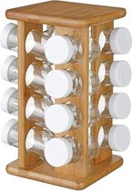 Zeller, Kruidencarrousel met 16 Potjes, Bamboe, Bambou Kruiden- en kruidenstandaard van bamboe, 16 glazen potjes + draaistandaard