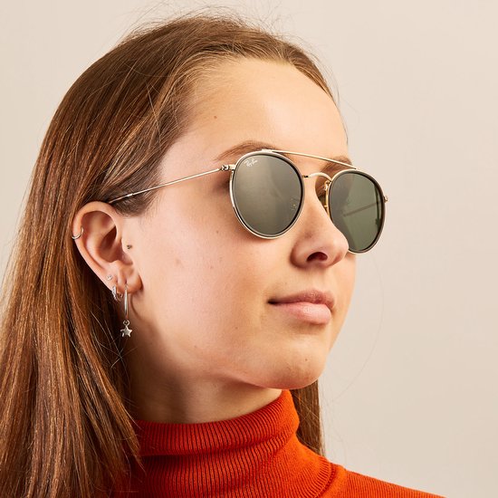Ray-Ban Round RB3647N Unisex Zonnebril - Goud / Groen van Merkloos — afbeelding 5