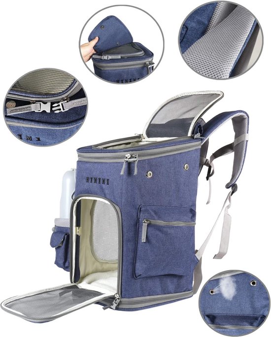 Kato Tirrinia Grote Pet Rugzakdrager voor kleine honden en katten, opvouwbare gewatteerde rugsteun puppy huisdier rugzak drager voor wandelen, wandelen, fietsen, buiten