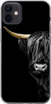 Geschikt voor iPhone 12 mini hoesje - Schotse hooglander - Koeien - Goud - Siliconen Telefoonhoesje
