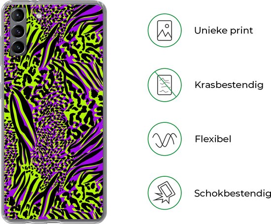 Coque Samsung Galaxy S21 Plus - Imprimé animal - Zebra - Néon - Violet - Siliconen - Sinterklaas - Noël - Cadeaux - Cadeaux chaussures