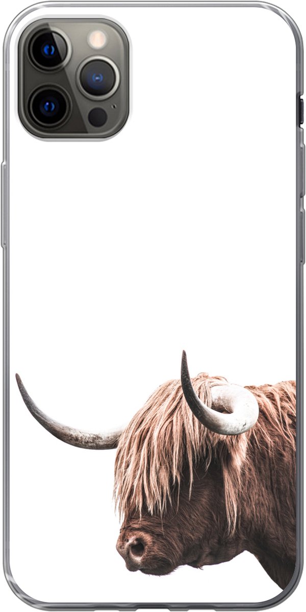 Telefoonhoesje Geschikt voor iPhone 13 Pro Max hoesje - Schotse hooglander - Kop - Wit - Siliconen Telefoonhoesje Telefoonhoesje