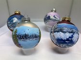 4 kerstballen handpainted in de Bob Ross stijl