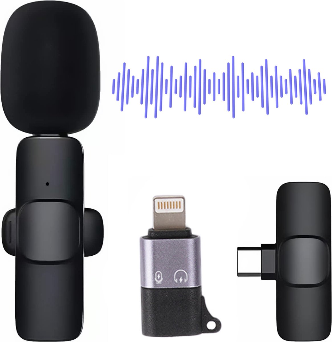 Podec Draadloze Microfoon Dasspeld Microfoonset Geschikt voor Iphone en USB C