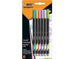 BIC Intensity Fine Fineliners voor kinderen en volwassenen- met Dunne Punt 0.8 mm - Diverse Pastelkleuren - 6 Stuks