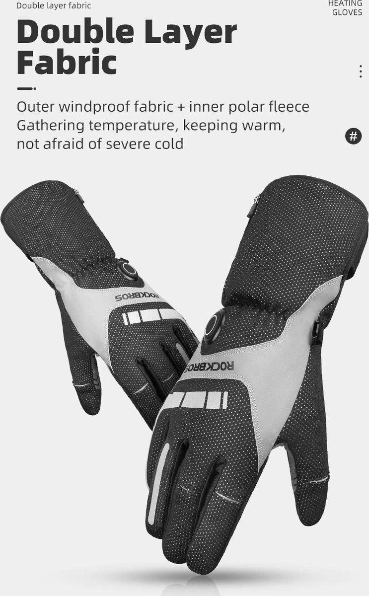 Rockbros Motorhandschoenen - Waterdicht - Verwarmd - Thermische - Verwarmde Handschoenen - Touch Screen - Batterij Aangedreven - Fietsen - Skiën - Handschoenen