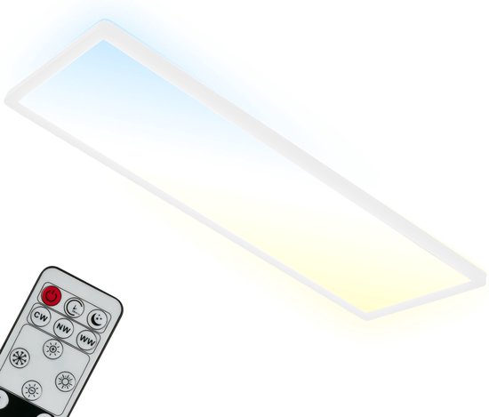 Briloner Leuchten - Plafonnier LED CCT, plafonnier LED rétro-éclairé, ultra plat, dimmable, télécommande, blanc chaud, blanc neutre, blanc froid, 580x200x30mm (LxLxH)