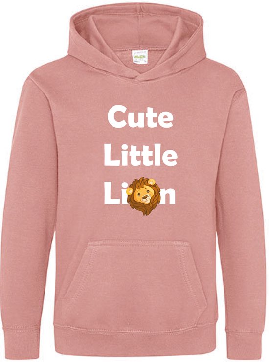 Pixeline Hoodie Cute Little Leeuw roze 12-13 jaar - Leeuw - Pixeline - Trui - Stoer - Dier - Kinderkleding - Hoodie - Dierenprint - Animal - Kleding