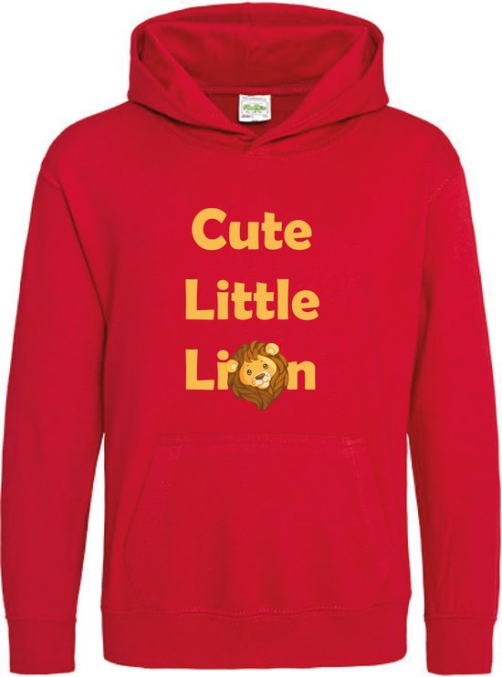Pixeline Hoodie Cute Little Leeuw rood 9-11 jaar - Leeuw - Pixeline - Trui - Stoer - Dier - Kinderkleding - Hoodie - Dierenprint - Animal - Kleding