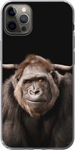 Geschikt voor iPhone 12 Pro Max hoesje - Aap - Schotse hooglander - Zwart - Siliconen Telefoonhoesje