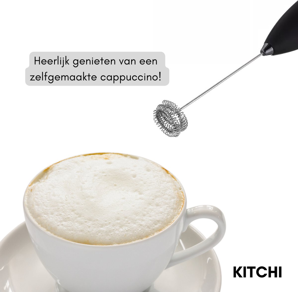 Mousseur à lait Kitchi - Zwart - Mousseur à lait manuel - avec accessoire  fouet 