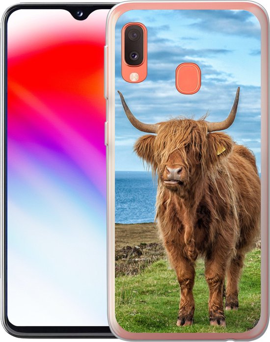 Coque Samsung Galaxy A20e - Highlander écossais - Water - Cornes - Coque de téléphone en Siliconen