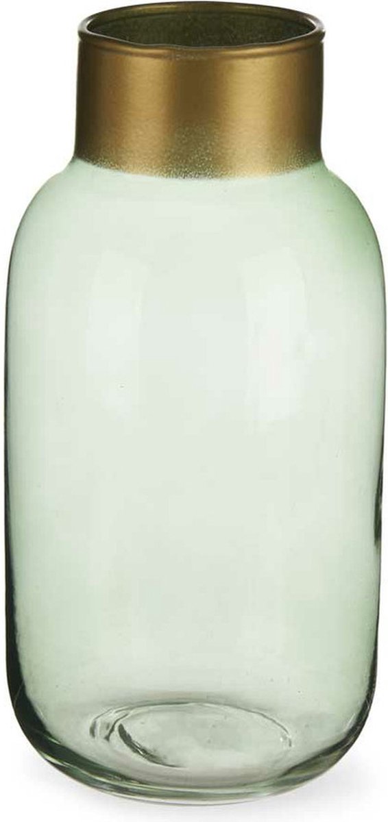 Giftdecor Bloemenvaas - glas - groen transparant/goud - 12 x 24 cm - vaas
