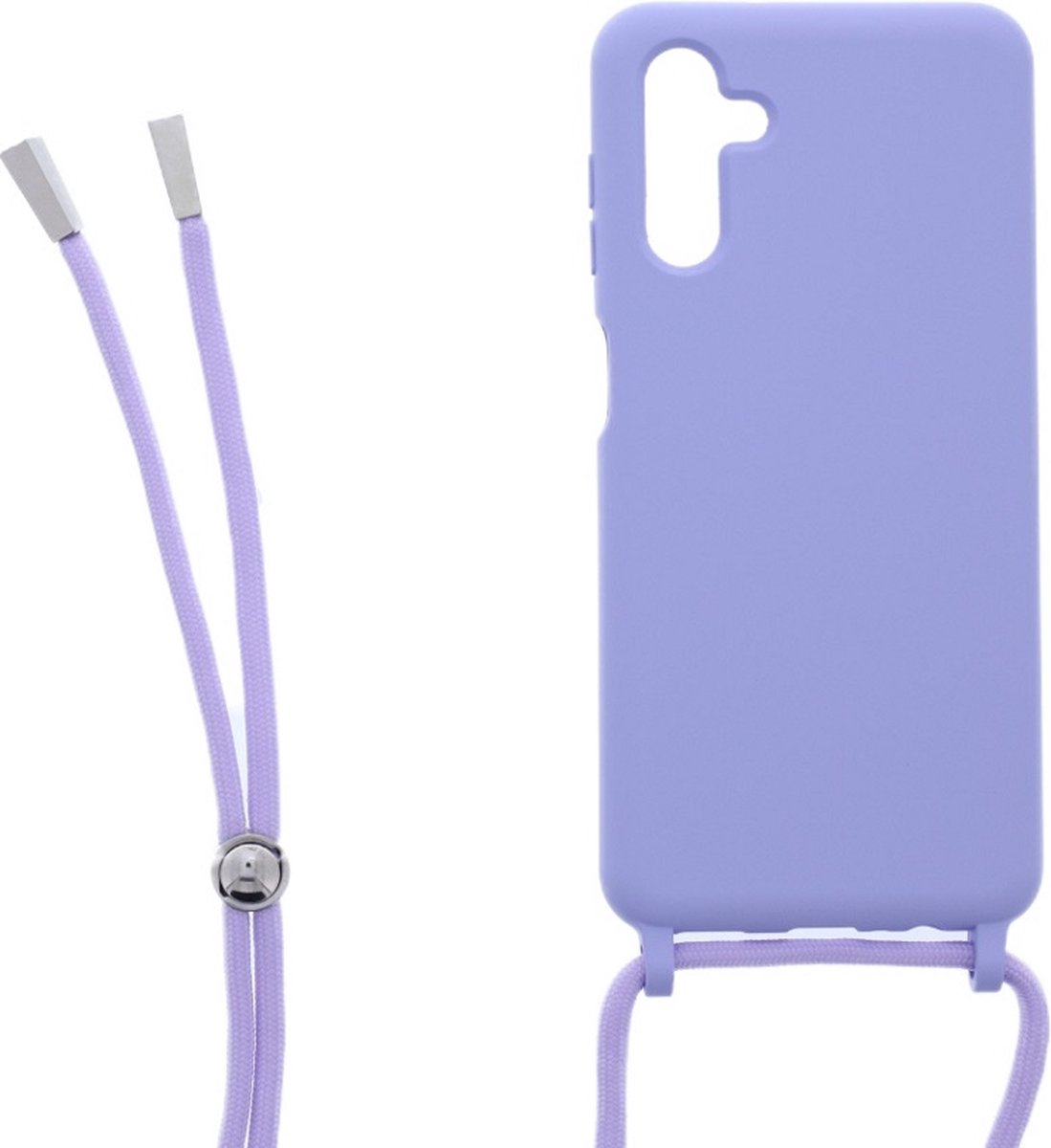 LuxeBass Siliconen hoesje met koord geschikt voor Samsung Galaxy A13 5G - Paars - telefoonhoes - gsm hoes - telefoonhoesje