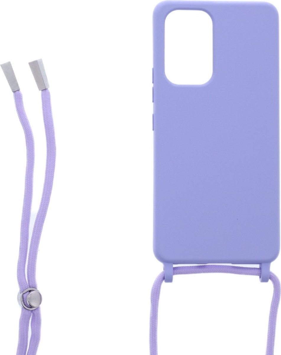LuxeBass Siliconen hoesje met koord geschikt voor Samsung Galaxy A52 5G - Paars - telefoonhoes - gsm hoes - telefoonhoesje
