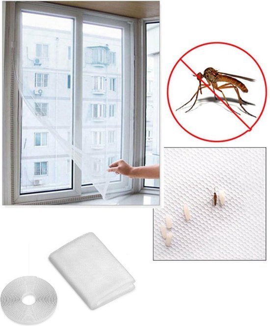 AA commerce - Horrengaas Met Velcro Klittenband - Zelfklevend - Anti Muggen/Vliegen/Insecten Hor - 130x150cm - Wit