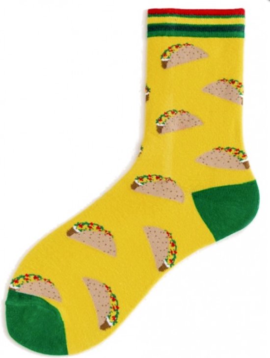 Sokken met TACO'S | 2 PAAR | Maat: one size ( 38-45 ) | Kleur: geel | Goede kwaliteit ! | 100% katoen | Grappig | Funny | kadotip