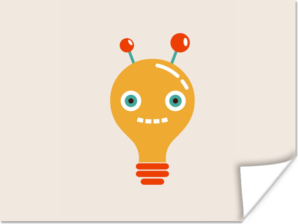 Poster 80x60 cm - Robot - Gloeilamp - Gezicht - Antenne - Kinderen - Posters - Kamer decor