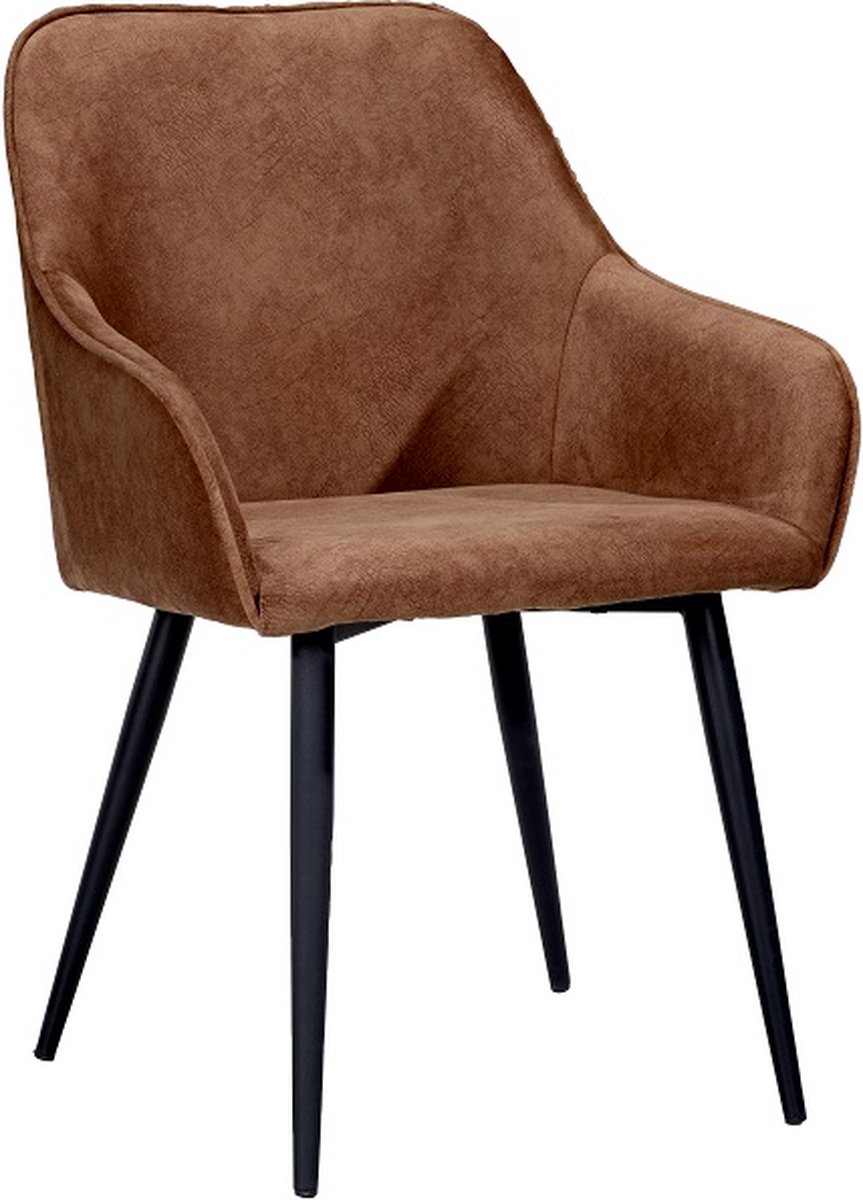 Soph & Tess - Florence Eetkamerstoel - Bruin - Set van 6 - Fluweel - Velvet - Industrieel - Met armleuning - Easy Clean Stoffen - Hoge Kwaliteit