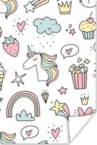 Poster kind - Patronen - Eenhoorn - Kinderen - Meisjes - Regenboog - Pastel - Wanddecoratie meisjes - Decoratie voor kinderkamers - 20x30 cm - Poster kinderkamer