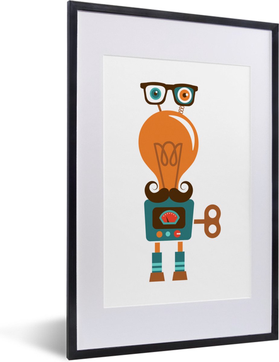 Poster in lijst - Fotolijst 40x60 cm - Posters - Robot - Bril - Gloeilamp - Snor - Kindere